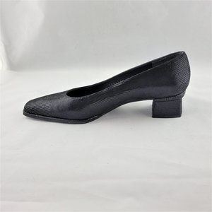 1990s STUART WEITZMAN Black Faux Snake Block Heel Pumps 8.5AA Kamala style